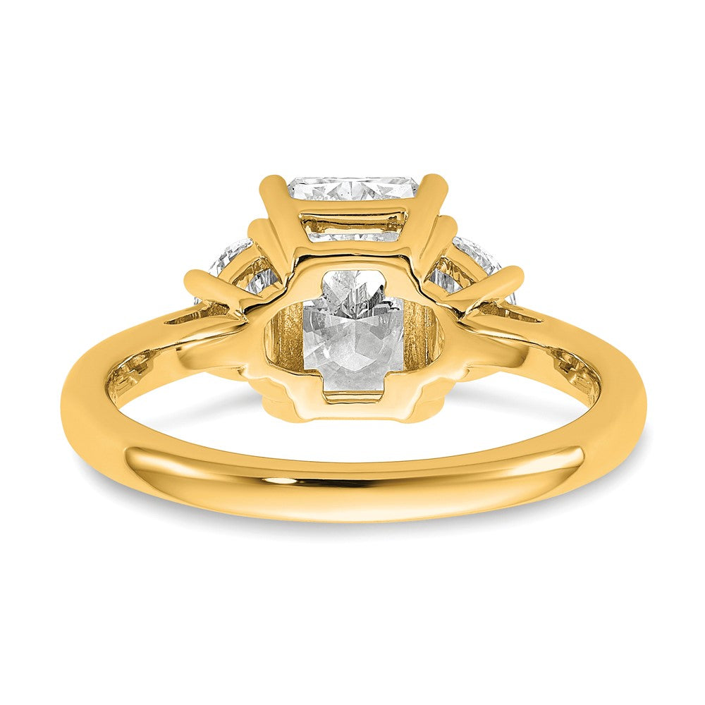 14K Yellow Gold 2 1/2 carat Certified Lab Grown Diamond VS/SI+ G+ Radiant and Half Moon Complete Three Stone Engagement Ring