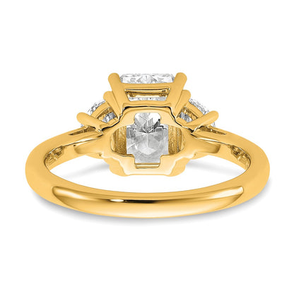 14K Yellow Gold 2 1/2 carat Certified Lab Grown Diamond VS/SI+ G+ Radiant and Half Moon Complete Three Stone Engagement Ring