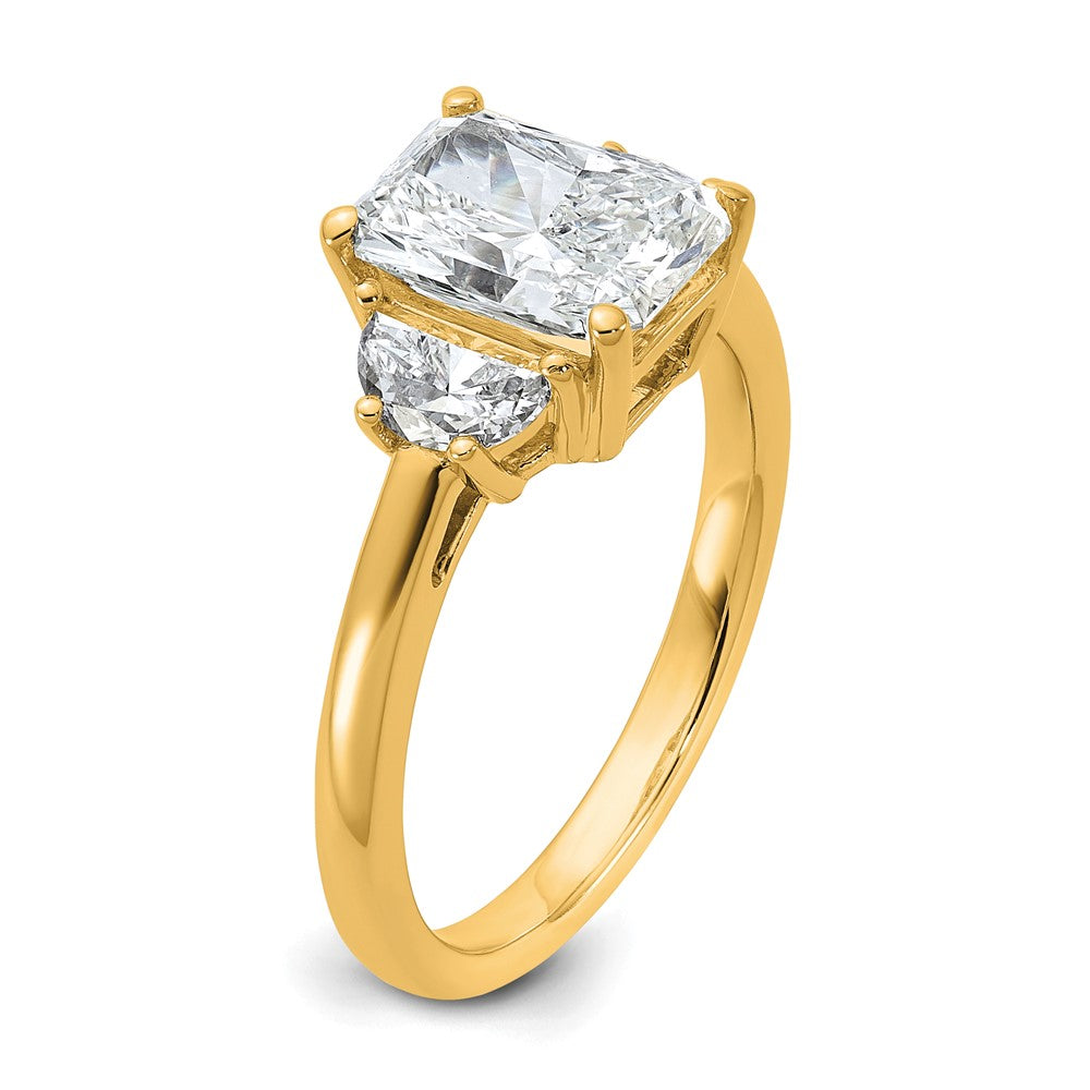 14K Yellow Gold 1/2 carat Lab Grown Diamond VS+ F+ Half Moon 2 carat Radiant Center Semi Mount Engagement Ring