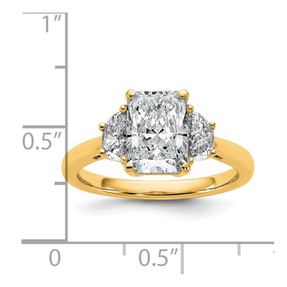 14K Yellow Gold 1/2 carat Lab Grown Diamond VS+ F+ Half Moon 2 carat Radiant Center Semi Mount Engagement Ring