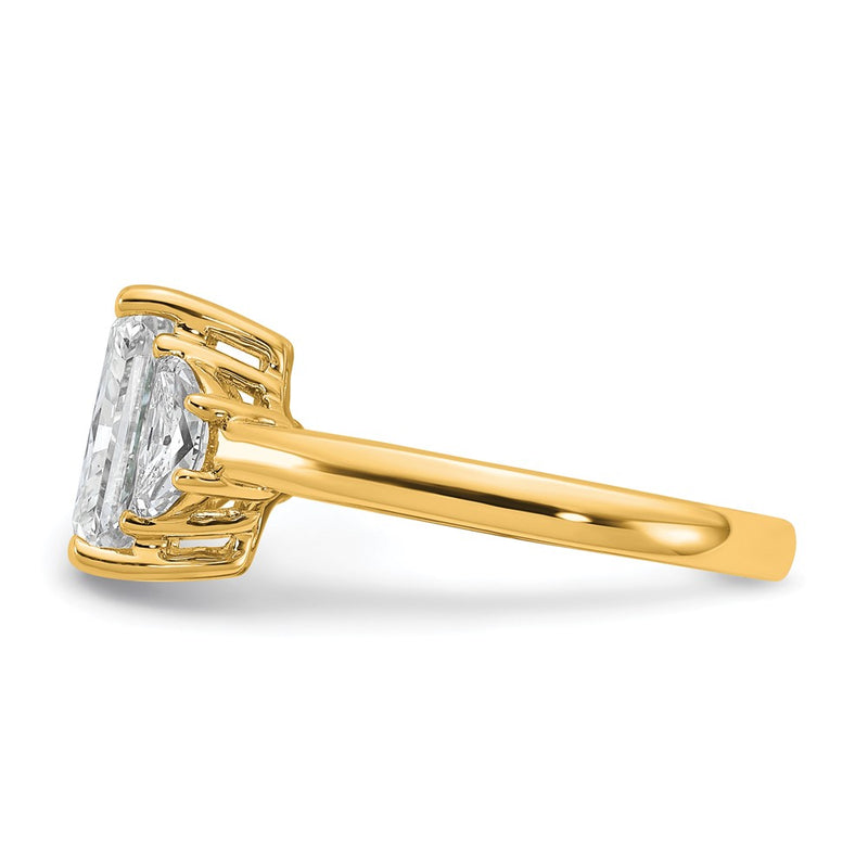 14K Yellow Gold 5/8 carat Lab Grown Diamond VS+ F+ Half Moon 2 1/2 carat Radiant Center Semi Mount Engagement Ring