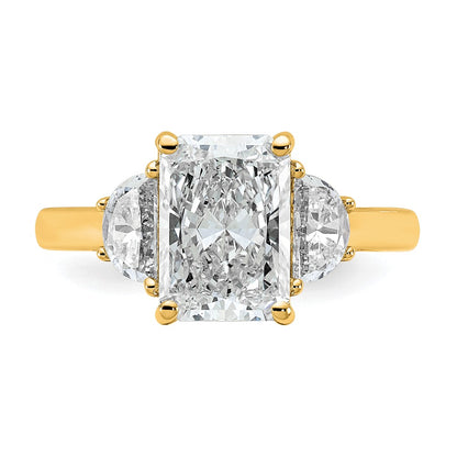 14K Yellow Gold 3 1/8 carat Certified Lab Grown Diamond VS+ F+ Radiant and Half Moon Complete Three Stone Engagement Ring