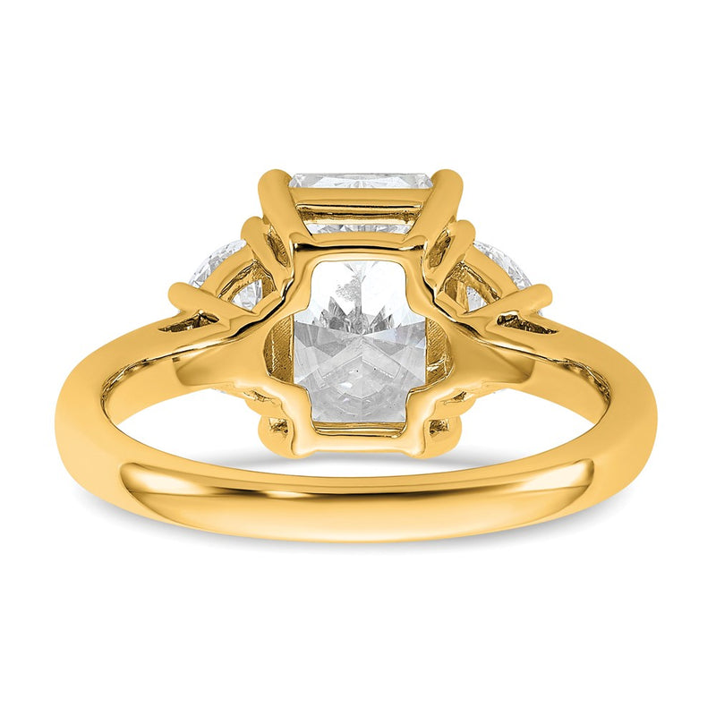 14K Yellow Gold 5/8 carat Lab Grown Diamond VS/SI+ G+ Half Moon 2 1/2 carat Radiant Center Semi Mount Engagement Ring