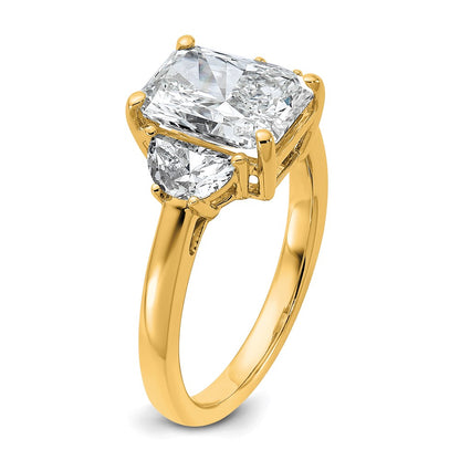 14K Yellow Gold 5/8 carat Lab Grown Diamond VS+ F+ Half Moon 2 1/2 carat Radiant Center Semi Mount Engagement Ring