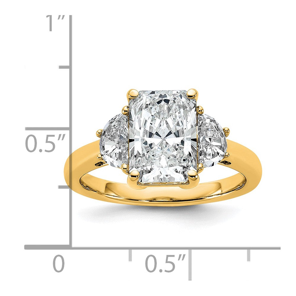 14K Yellow Gold 3 1/8 carat Certified Lab Grown Diamond VS/SI+ G+ Radiant and Half Moon Complete Three Stone Engagement Ring