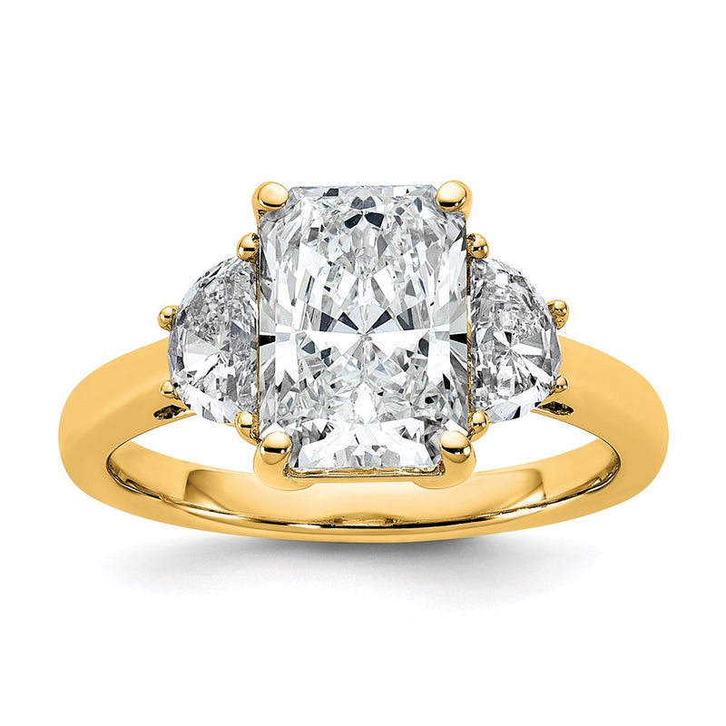 14K Yellow Gold 5/8 carat Lab Grown Diamond VS+ F+ Half Moon 2 1/2 carat Radiant Center Semi Mount Engagement Ring