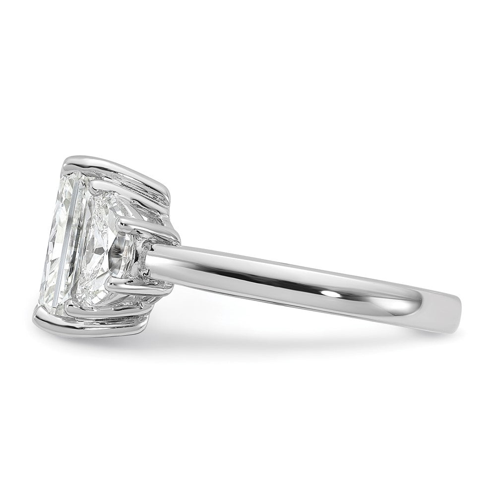 14K White Gold 1 carat Lab Grown Diamond VS+ F+ Half Moon 3 carat Radiant Center Semi Mount Engagement Ring