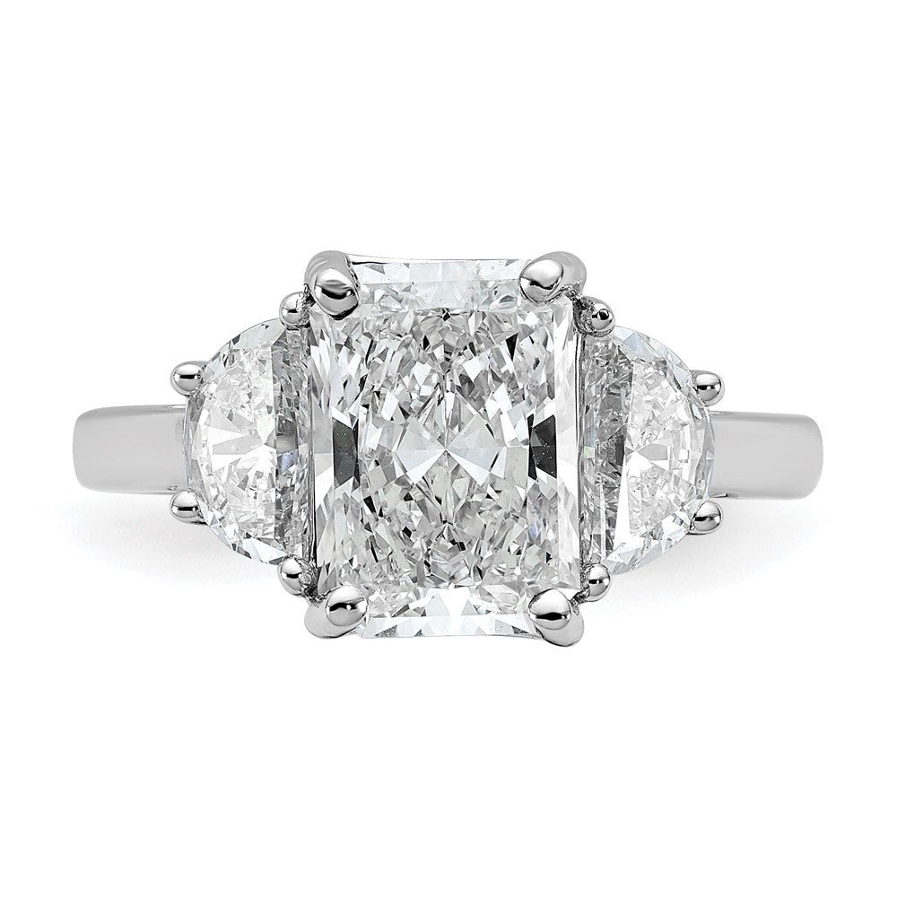 14K White Gold 4 carat Certified Lab Grown Diamond VS/SI+ G+ Radiant and Half Moon Complete Three Stone Engagement Ring