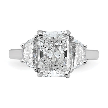 14K White Gold 4 carat Certified Lab Grown Diamond VS/SI+ G+ Radiant and Half Moon Complete Three Stone Engagement Ring