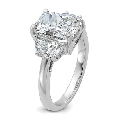 14K White Gold 4 carat Certified Lab Grown Diamond VS+ F+ Radiant and Half Moon Complete Three Stone Engagement Ring