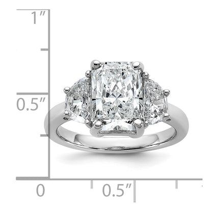 14K White Gold 1 carat Lab Grown Diamond VS+ F+ Half Moon 3 carat Radiant Center Semi Mount Engagement Ring