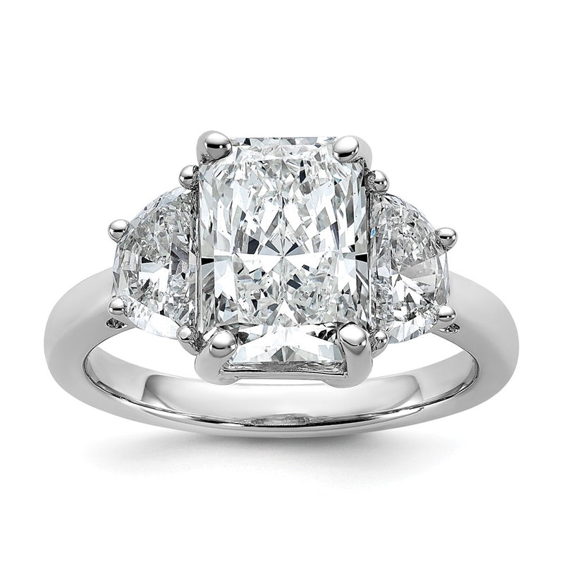 14K White Gold 4 carat Certified Lab Grown Diamond VS+ F+ Radiant and Half Moon Complete Three Stone Engagement Ring