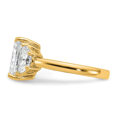 14K Yellow Gold 4 carat Certified Lab Grown Diamond VS+ F+ Radiant and Half Moon Complete Three Stone Engagement Ring