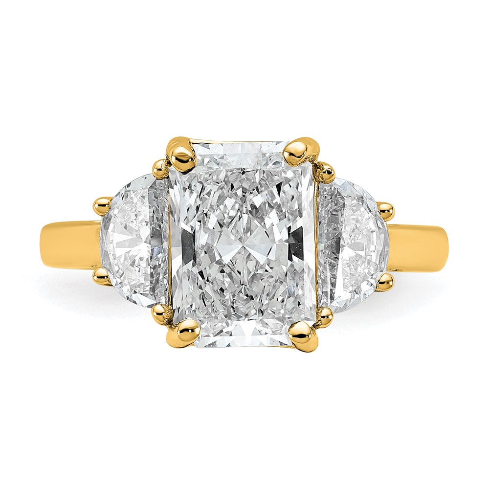 14K Yellow Gold 4 carat Certified Lab Grown Diamond VS/SI+ G+ Radiant and Half Moon Complete Three Stone Engagement Ring