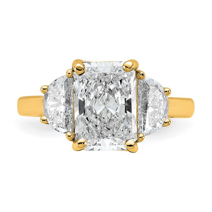 14K Yellow Gold 4 carat Certified Lab Grown Diamond VS/SI+ G+ Radiant and Half Moon Complete Three Stone Engagement Ring