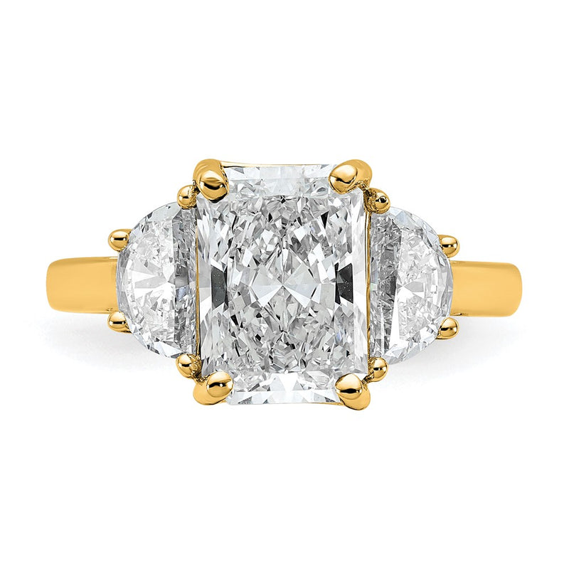 14K Yellow Gold 4 carat Certified Lab Grown Diamond VS/SI+ G+ Radiant and Half Moon Complete Three Stone Engagement Ring