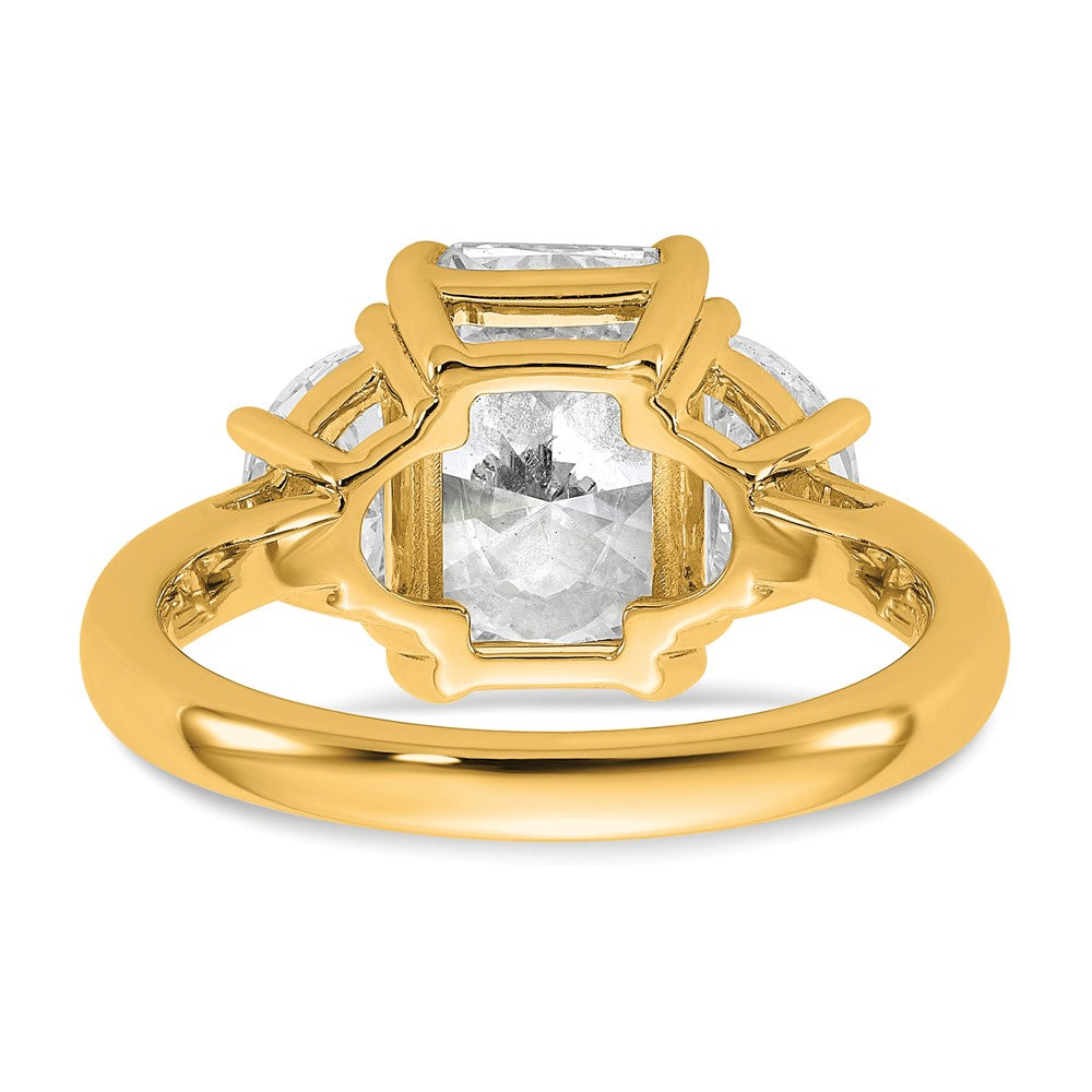 14K Yellow Gold 4 carat Certified Lab Grown Diamond VS/SI+ G+ Radiant and Half Moon Complete Three Stone Engagement Ring