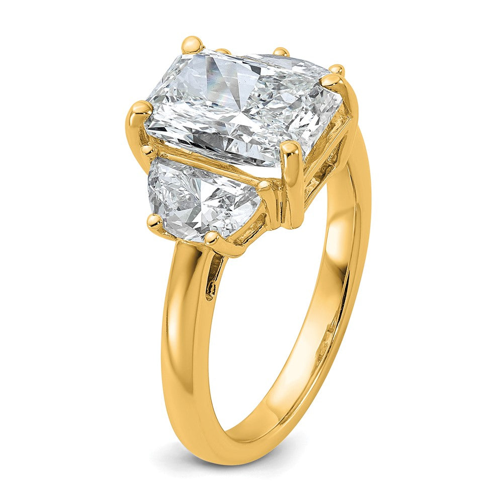 14K Yellow Gold 4 carat Certified Lab Grown Diamond VS/SI+ G+ Radiant and Half Moon Complete Three Stone Engagement Ring