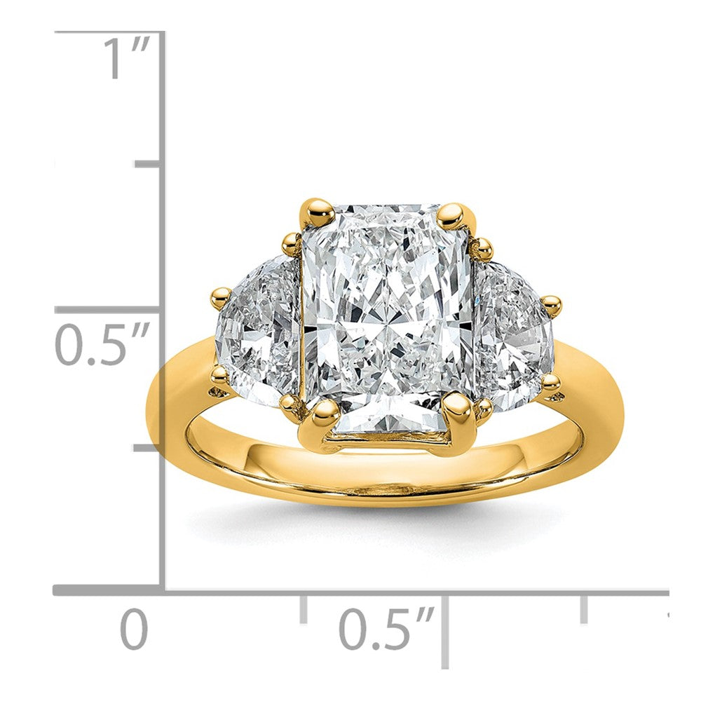 14K Yellow Gold 1 carat Lab Grown Diamond VS+ F+ Half Moon 3 carat Radiant Center Semi Mount Engagement Ring
