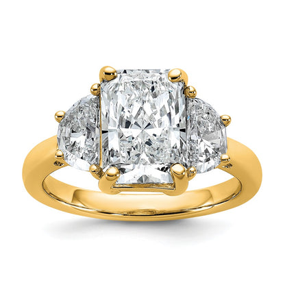 14K Yellow Gold 4 carat Certified Lab Grown Diamond VS/SI+ G+ Radiant and Half Moon Complete Three Stone Engagement Ring