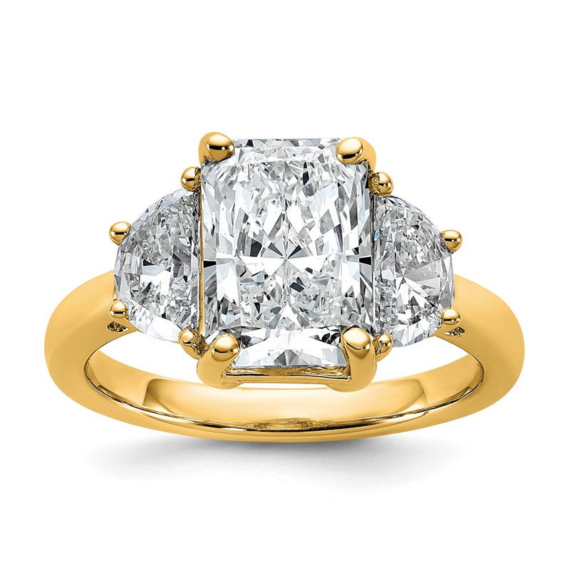 14K Yellow Gold 4 carat Certified Lab Grown Diamond VS/SI+ G+ Radiant and Half Moon Complete Three Stone Engagement Ring