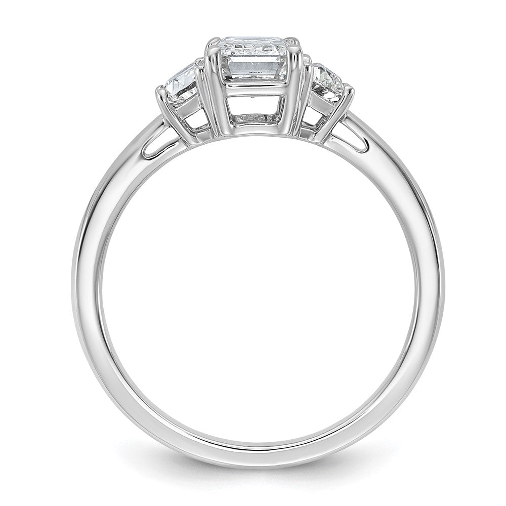 14K White Gold 3/8 carat Lab Grown Diamond VS/SI+ G+ Semi Mount Emerald and Half Moon Three Stone Engagement Ring