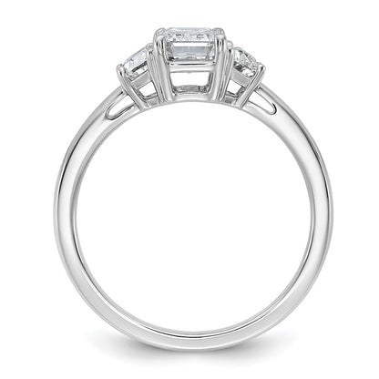 14K White Gold 3/8 carat Lab Grown Diamond VS/SI+ G+ Semi Mount Emerald and Half Moon Three Stone Engagement Ring