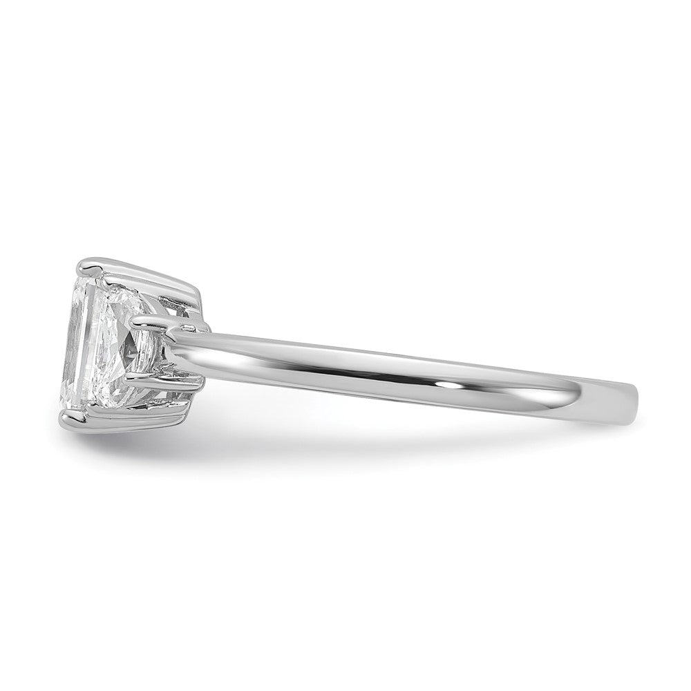 14K White Gold 3/8 carat Lab Grown Diamond VS/SI+ G+ Semi Mount Emerald and Half Moon Three Stone Engagement Ring