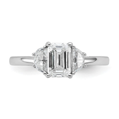 14K White Gold 3/8 carat Lab Grown Diamond VS+ F+ Semi Mount Emerald and Half Moon Three Stone Engagement Ring