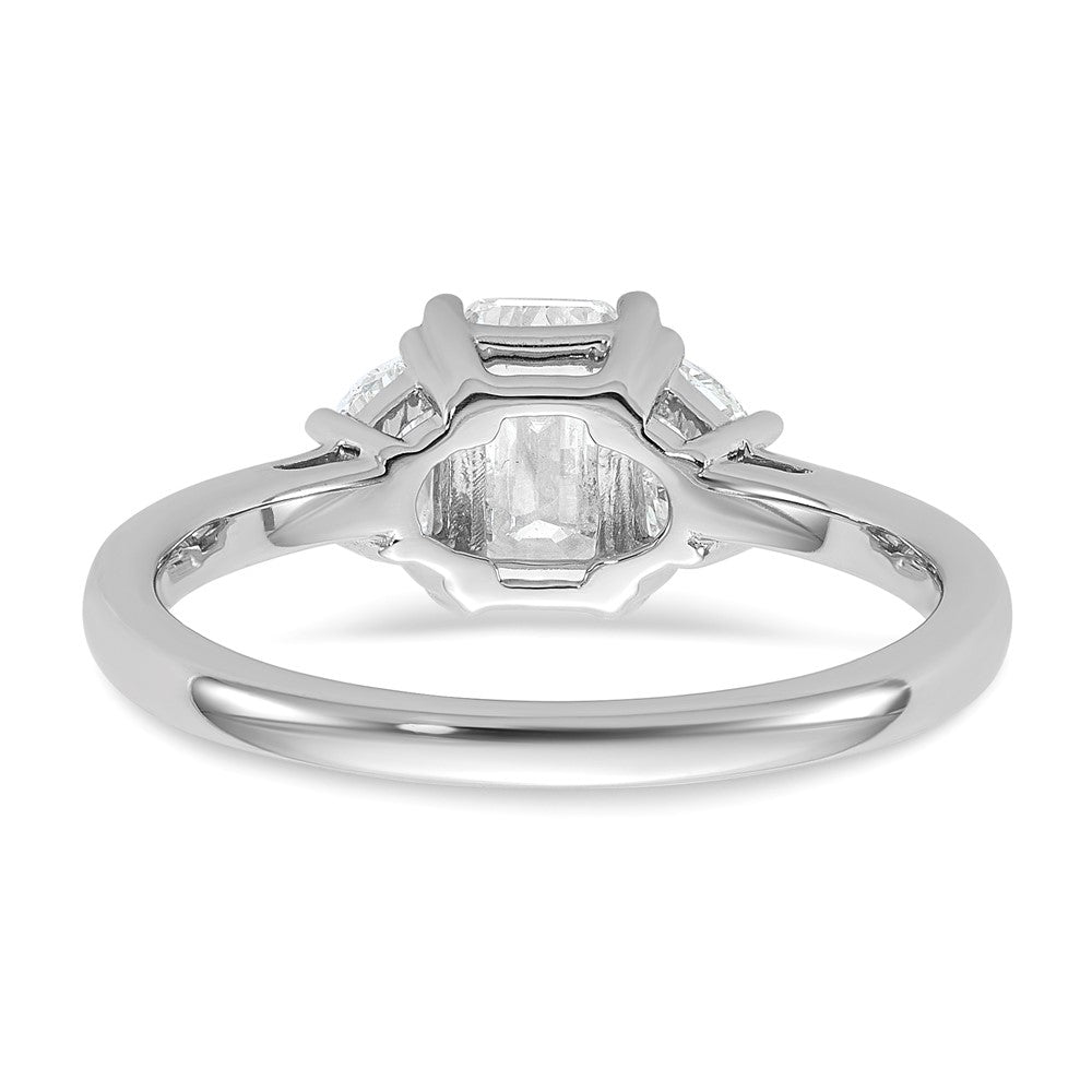 14K White Gold 3/8 carat Lab Grown Diamond VS/SI+ G+ Semi Mount Emerald and Half Moon Three Stone Engagement Ring