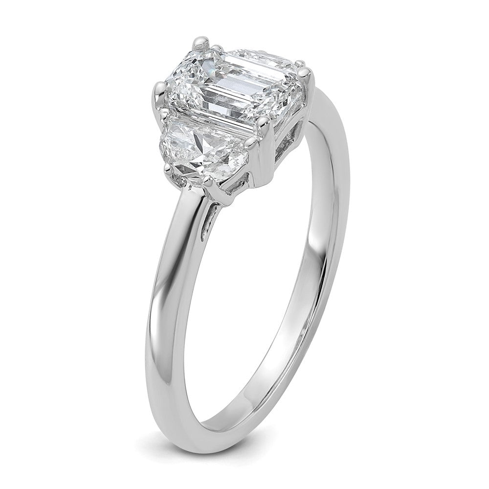 14K White Gold 3/8 carat Lab Grown Diamond VS/SI+ G+ Semi Mount Emerald and Half Moon Three Stone Engagement Ring