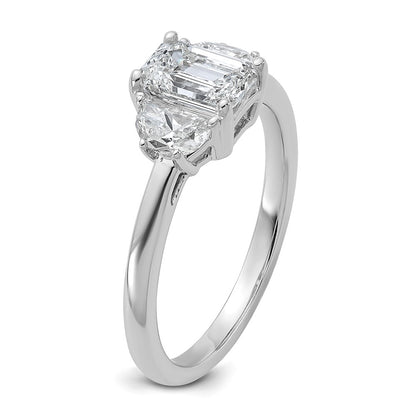 14K White Gold 3/8 carat Lab Grown Diamond VS/SI+ G+ Semi Mount Emerald and Half Moon Three Stone Engagement Ring