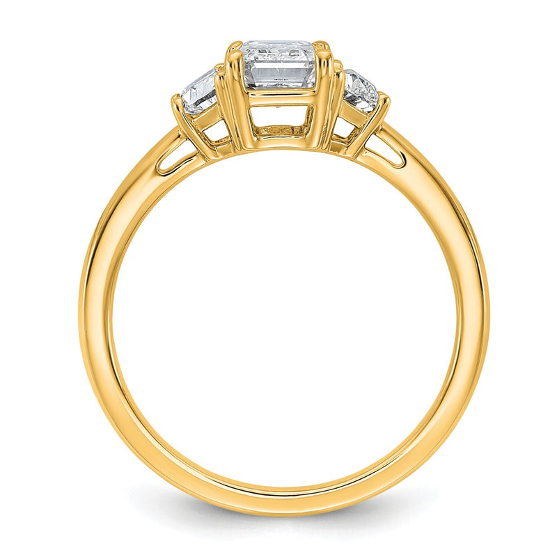 14K Yellow Gold 1 3/8 carat Certified Lab Grown Diamond VS+ F+ Complete Emerald and Half Moon Three Stone Engagement Ring