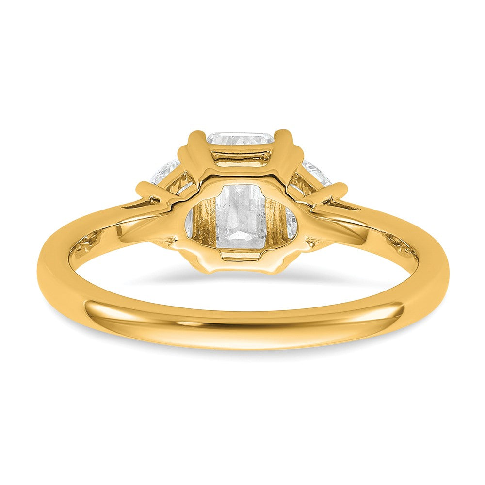 14K Yellow Gold 1 3/8 carat Certified Lab Grown Diamond VS+ F+ Complete Emerald and Half Moon Three Stone Engagement Ring