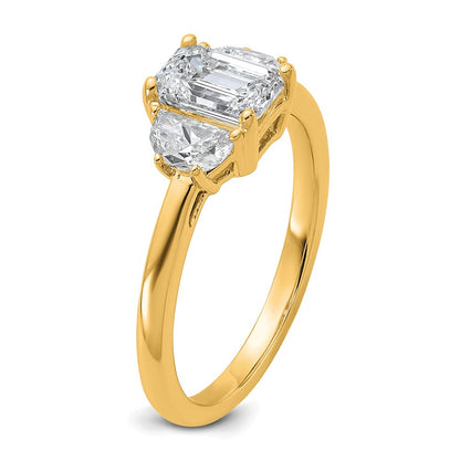 14K Yellow Gold 3/8 carat Lab Grown Diamond VS+ F+ Semi Mount Emerald and Half Moon Three Stone Engagement Ring