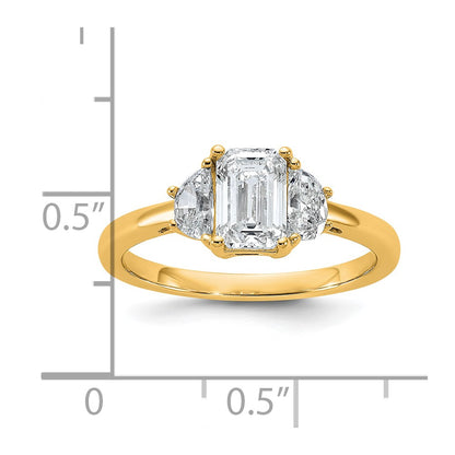14K Yellow Gold 1 3/8 carat Certified Lab Grown Diamond VS/SI+ G+ Complete Emerald and Half Moon Three Stone Engagement Ring