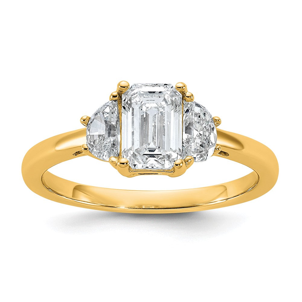 14K Yellow Gold 1 3/8 carat Certified Lab Grown Diamond VS/SI+ G+ Complete Emerald and Half Moon Three Stone Engagement Ring