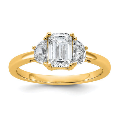 14K Yellow Gold 1 3/8 carat Certified Lab Grown Diamond VS/SI+ G+ Complete Emerald and Half Moon Three Stone Engagement Ring