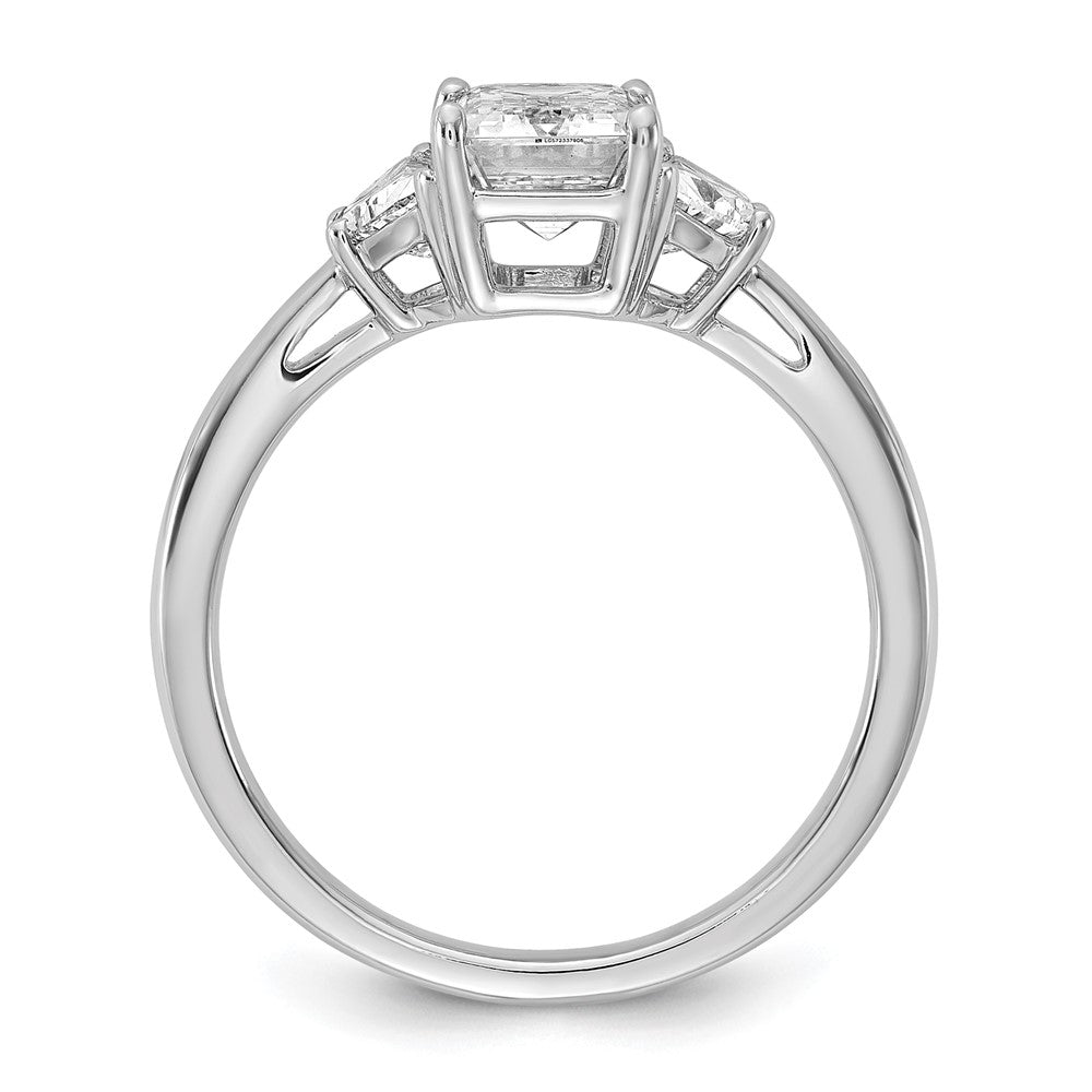 14K White Gold 1/2 carat Lab Grown Diamond VS/SI+ G+ Semi Mount Emerald and Half Moon Three Stone Engagement Ring
