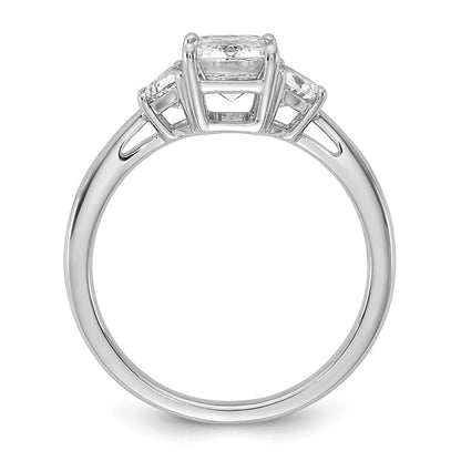 14K White Gold 1/2 carat Lab Grown Diamond VS/SI+ G+ Semi Mount Emerald and Half Moon Three Stone Engagement Ring