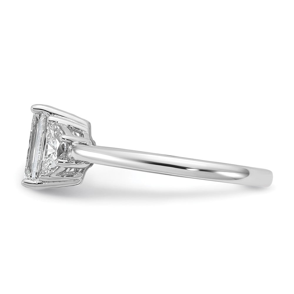 14K White Gold 2 carat Certified Lab Grown Diamond VS+ F+ Complete Emerald and Half Moon Three Stone Engagement Ring