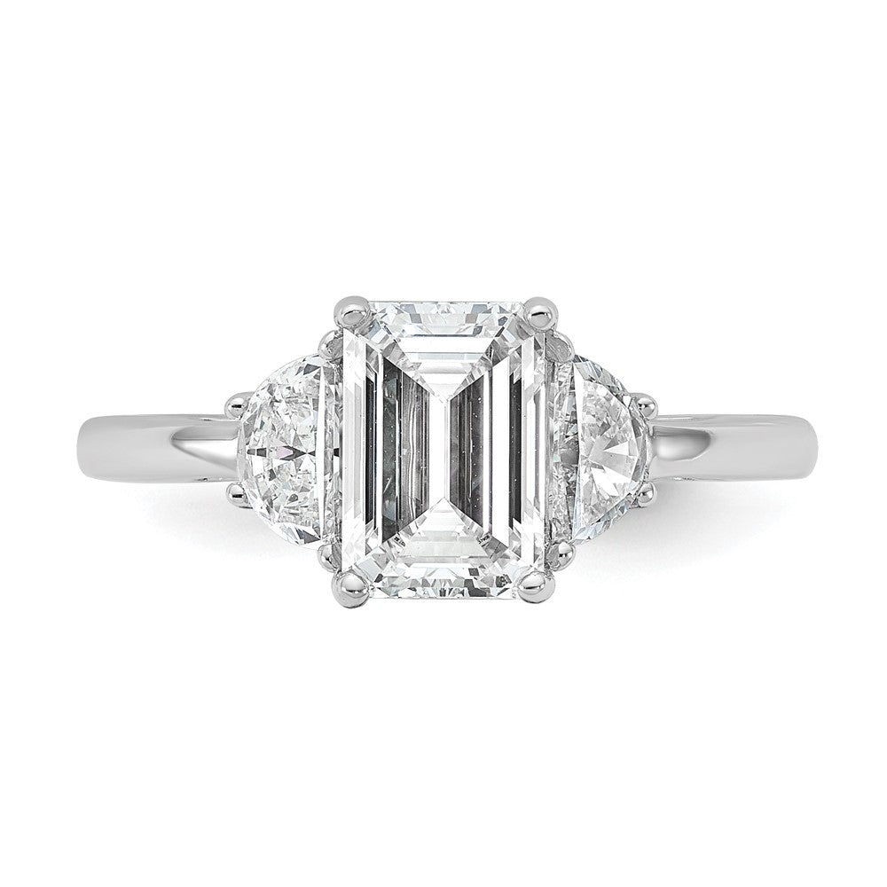 14K White Gold 2 carat Certified Lab Grown Diamond VS+ F+ Complete Emerald and Half Moon Three Stone Engagement Ring