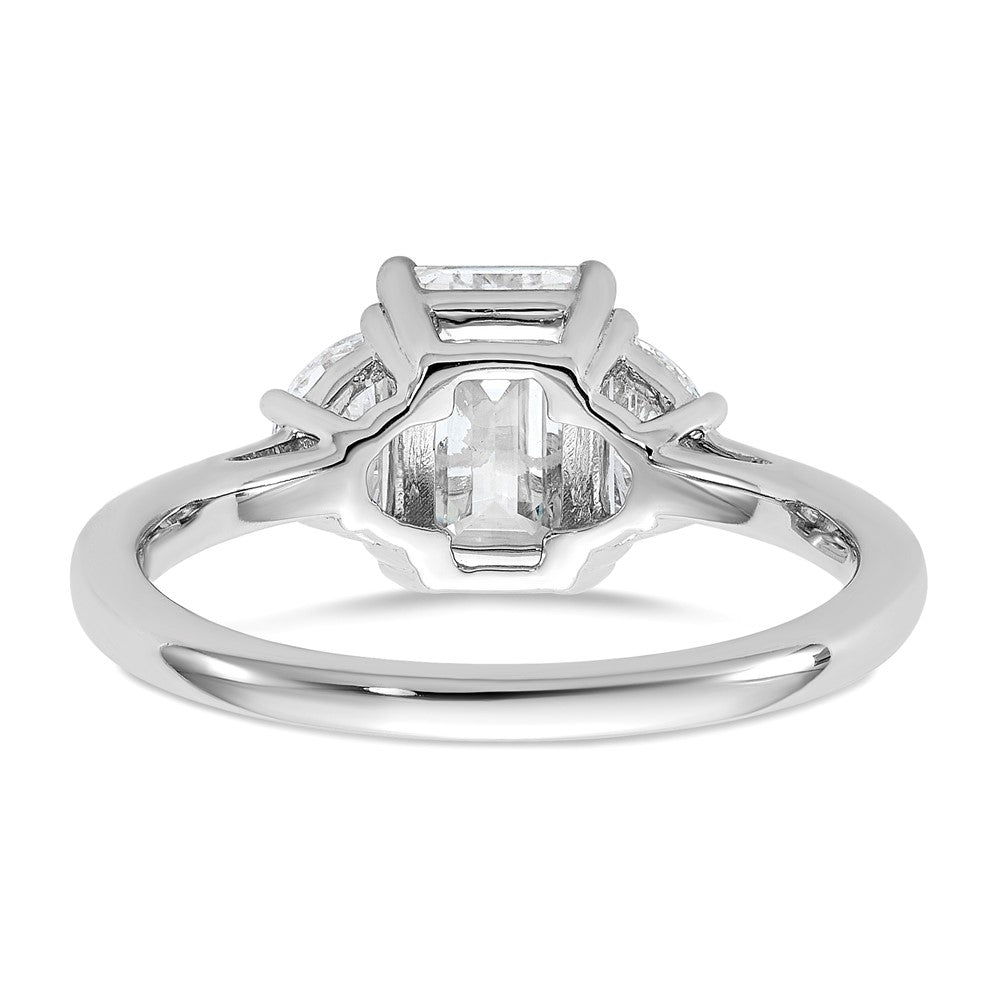 14K White Gold 2 carat Certified Lab Grown Diamond VS+ F+ Complete Emerald and Half Moon Three Stone Engagement Ring
