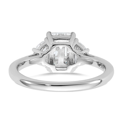 14K White Gold 2 carat Certified Lab Grown Diamond VS+ F+ Complete Emerald and Half Moon Three Stone Engagement Ring