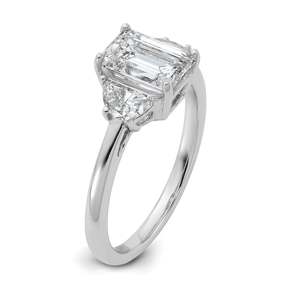 14K White Gold 2 carat Certified Lab Grown Diamond VS+ F+ Complete Emerald and Half Moon Three Stone Engagement Ring
