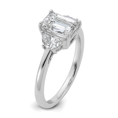 14K White Gold 2 carat Certified Lab Grown Diamond VS+ F+ Complete Emerald and Half Moon Three Stone Engagement Ring