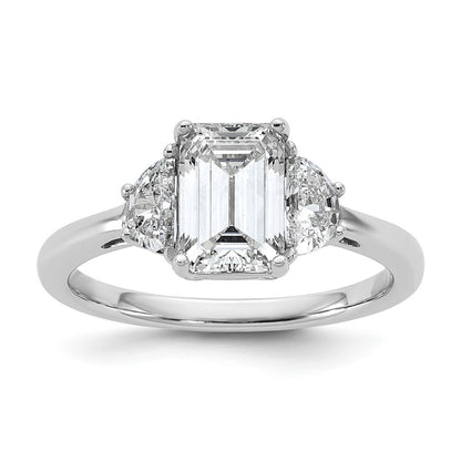 14K White Gold 2 carat Certified Lab Grown Diamond VS/SI+ G+ Complete Emerald and Half Moon Three Stone Engagement Ring