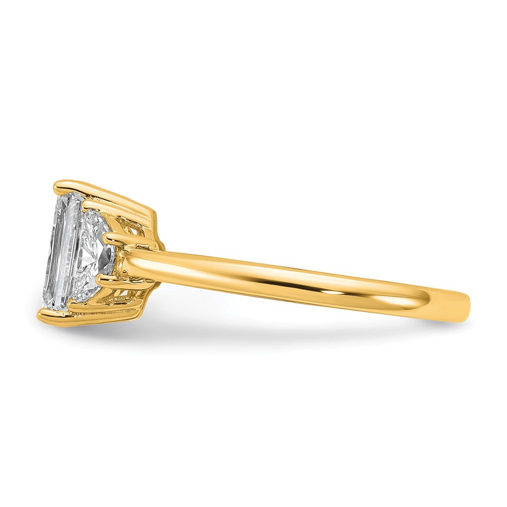 14K Yellow Gold 2 carat Certified Lab Grown Diamond VS+ F+ Complete Emerald and Half Moon Three Stone Engagement Ring