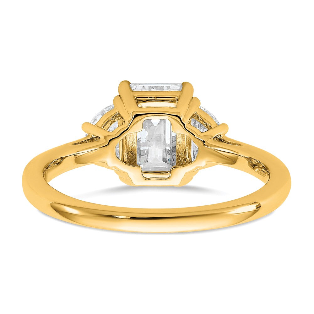 14K Yellow Gold 2 carat Certified Lab Grown Diamond VS+ F+ Complete Emerald and Half Moon Three Stone Engagement Ring