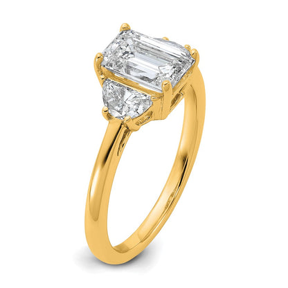 14K Yellow Gold 2 carat Certified Lab Grown Diamond VS+ F+ Complete Emerald and Half Moon Three Stone Engagement Ring